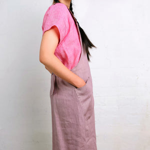 Mamiko Apron Dress - 100% Linen - Calamine Pink (Women S-XL) *REDUCED
