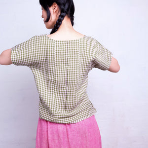 Pieces Top - 100% European Linen - Garden Gingham (M-L) *Last ones