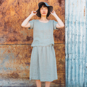 Pieces Top - 100% Linen - Sage Pink Check (Women S-L)