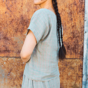Pieces Top - 100% Linen - Sage Pink Check (Women S-L)