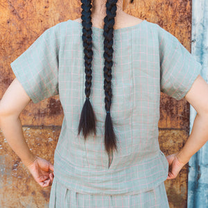 Pieces Top - 100% Linen - Sage Pink Check (Women S-L)