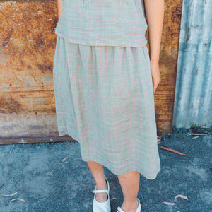 Pocket Skirt - 100% Linen - Sage Pink Check (M-L) *Last ones
