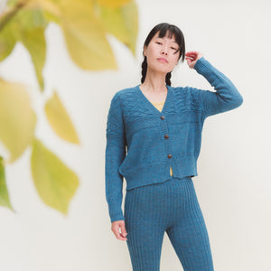 Women's Gansey Cardi - 100% Baby Alpaca - Light Peacock (S-L) *Returning 2026