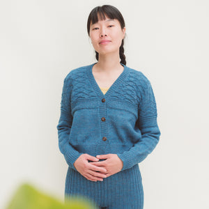 Women's Gansey Cardi - 100% Baby Alpaca - Forest Green Melange (S-L) *Returning 2026