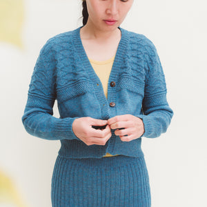 Women's Gansey Cardi - 100% Baby Alpaca - Forest Green Melange (S-L) *Returning 2026