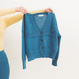 Women's Gansey Cardi - 100% Baby Alpaca - Forest Green Melange (S-L) *Returning 2026