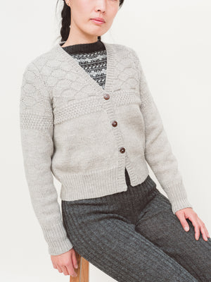 Arwen Gansey Cardi - 100% Chunky Highland Wool - Light Natural Grey