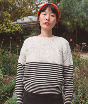 Women's Gansey Sweater - 100% Highland Wool - Stripe (S-L) *Returning 2026