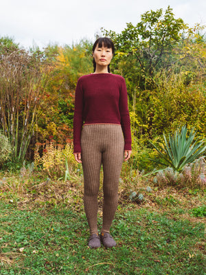 Women's High Waisted Knitted Rib Leggings - 100% Baby Alpaca - Mocha (M-XL)