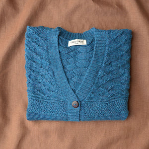 Women's Gansey Cardi - 100% Baby Alpaca - Light Peacock (S-L) *Returning 2026
