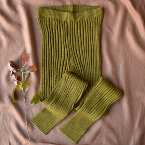 Women's Baby Alpaca High Waisted Knitted Rib Leggings - Pistachio (AW23)