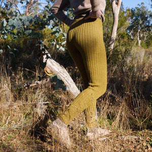 Women's Baby Alpaca High Waisted Knitted Rib Leggings - Pistachio (AW23)