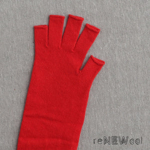 Long Fingerless Gloves in 100% Merino - Red *SECONDS/MENDED