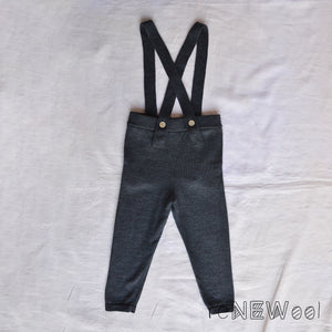 Kids Merino Pants with Removable Braces - Charcoal (2-3y) *PRE-LOVED