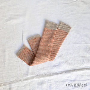 Brioche Rib Knit Legwarmers - 100% Baby Alpaca -Papaya/Beige *SECONDS/MENDED
