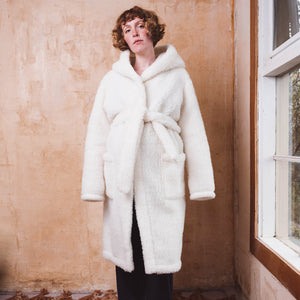 Hooded Bath Robe - 100% Wool - Natural (Unisex)