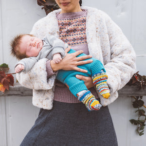 Women's Plush Cropped Cardi Jacket - 100% Wool - Multi-Dots *Last One!