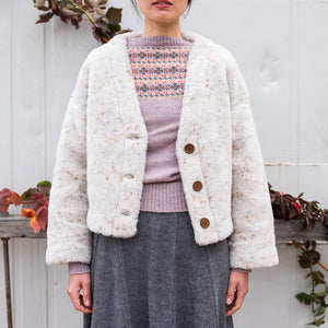 Women's Plush Cropped Cardi Jacket - 100% Wool - Multi-Dots *Last One!