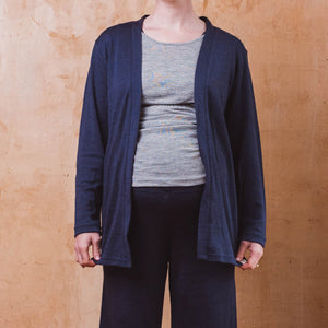 Women's Open Cut Cardigan - Organic Merino/Silk - French Navy