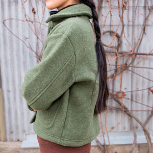 Women's Short Jacket - 100% Organic Wool Fleece - Reed (XS-L)