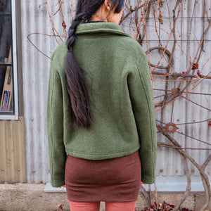 Women's Short Jacket - 100% Organic Wool Fleece - Reed (XS-L)