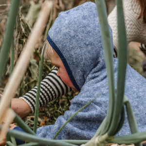 Hooded Overalls - Organic Wool/Cotton Fleece - Blue Melange (6m-3y) *Returning 2026