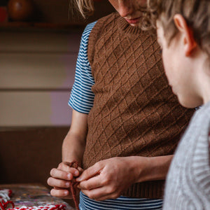 Harlequin Knit Vest - 100% Merino - Orange/Mocha (2-12y+)
