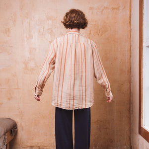 Shirt Blouse - 100% Linen - Rust Stripes