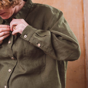 Shirt Blouse - 100% Linen - Olive