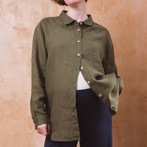 Shirt Blouse - 100% Linen - Olive