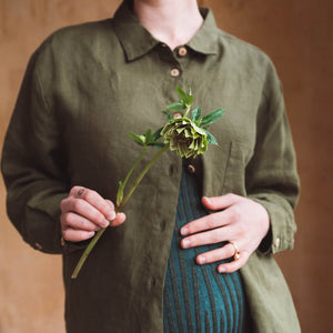 Shirt Blouse - 100% Linen - Olive