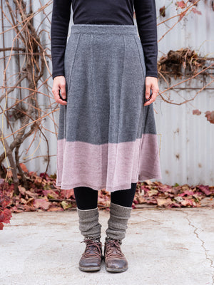 Women's Colourblock Panel Skirt - 100% Baby Alpaca - Grey/Lavender (S-L)