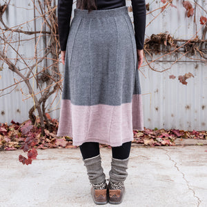 Women's Colourblock Panel Skirt - 100% Baby Alpaca - Grey/Lavender (S-L)