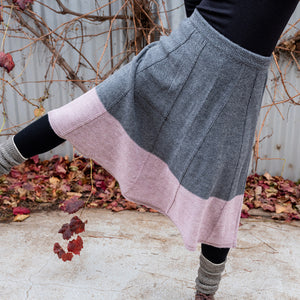 Women's Colourblock Panel Skirt - 100% Baby Alpaca - Grey/Lavender (S-L)