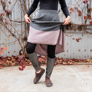 Women's Colourblock Panel Skirt - 100% Baby Alpaca - Grey/Lavender (S-L)