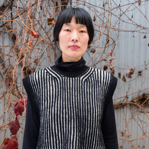 Women's Chunky Brioche Vest - 100% Highland Wool - Black/Ecru (S-L)