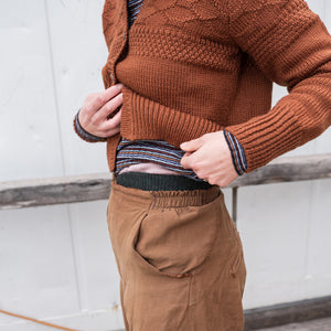 Women's Gansey Cardi - 100% Chunky Highland Wool - Gingerbread (S-L)