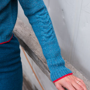 Women's Cable Crop Jumper - 100% Baby Alpaca - Light Peacock (S-L)