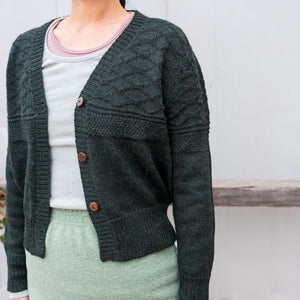 Women's Gansey Cardi - 100% Baby Alpaca - Forest Green Melange (S-L) *Returning 2026