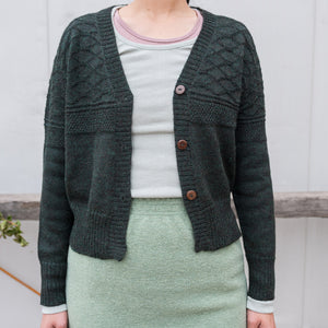Women's Gansey Cardi - 100% Baby Alpaca - Forest Green Melange (S-L) *Returning 2026