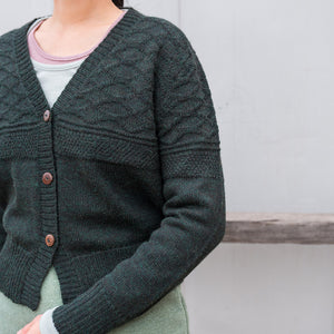 Women's Gansey Cardi - 100% Baby Alpaca - Forest Green Melange (S-L) *Returning 2026