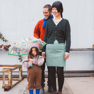 Women's Gansey Cardi - 100% Baby Alpaca - Forest Green Melange (S-L) *Returning 2026