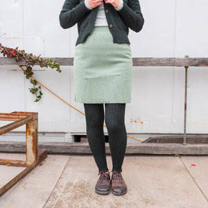 Women's High Waisted Knitted Rib Leggings - 100% Baby Alpaca - Forest Green Melange (S-XL)