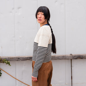 Women's Gansey Sweater - 100% Highland Wool - Stripe (S-L) *Returning 2026