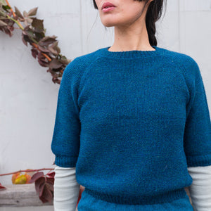 Women's Lise Half Sleeve Sweater - 100% Baby Alpaca - Peacock (S-L)
