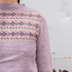 Women's Fairisle Vintage Yoke Sweater - 100% Baby Alpaca - Lavender (S-L) *Returning 2026