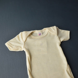 Baby Body Short Sleeve in Merino/Silk - Natural (12-24m) *Returning Spring