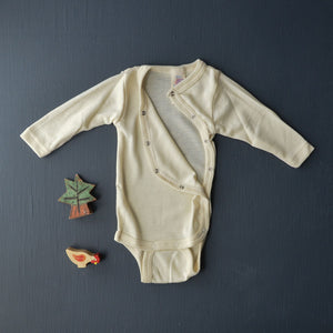 Baby Bodysuit - Organic Wool/Silk - Kimono style (0-12m)