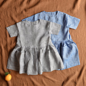 Pocket Dress - 100% Linen - Blue Melange (6-18m) *Last One!