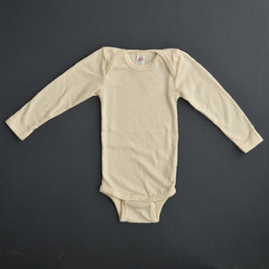 Baby Bodysuit Long Sleeve - Organic Wool/Silk - Natural (0-3yrs)